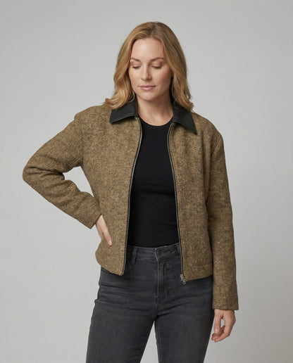 Leder Blouson Herren Wollmix mit Kragen und Reißverschluss