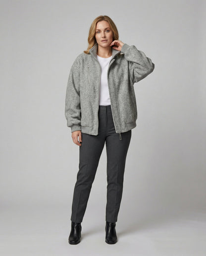 Wollmix-Übergangsjacke Weit mit Stehkragen und Reißverschlusstaschen Damen