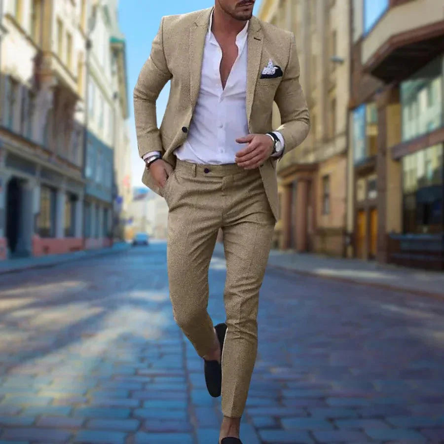 Herrenanzug | Maßgeschneidert | Zweiteiler | Slim-Fit-Anzug | Hochzeitsanzüge für Herren-Khaki-M-Chaps Herrenmode