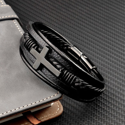 Lederarmband für Herren Schwarz Geflochten mit Magnetverschluss - BerlinGlamour