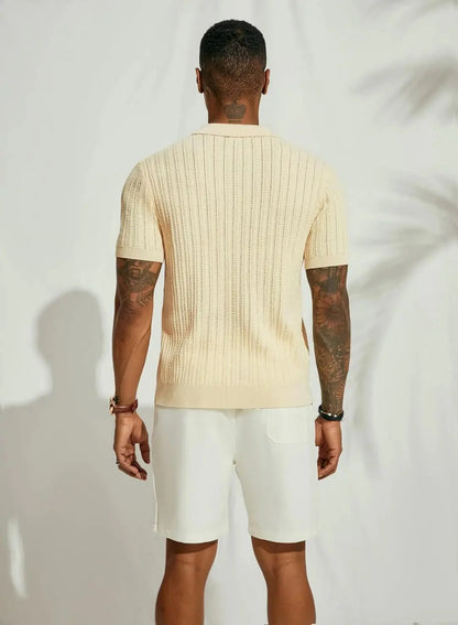 Herrenhemd - Gestrickt - Kurzarm - Sweater T-Shirt - Button-Up Shirt-Chaps Herrenmode
