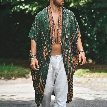 Herrenhemd Lang Offen Vorderseite Boho Sommerhemd - BerlinGlamour