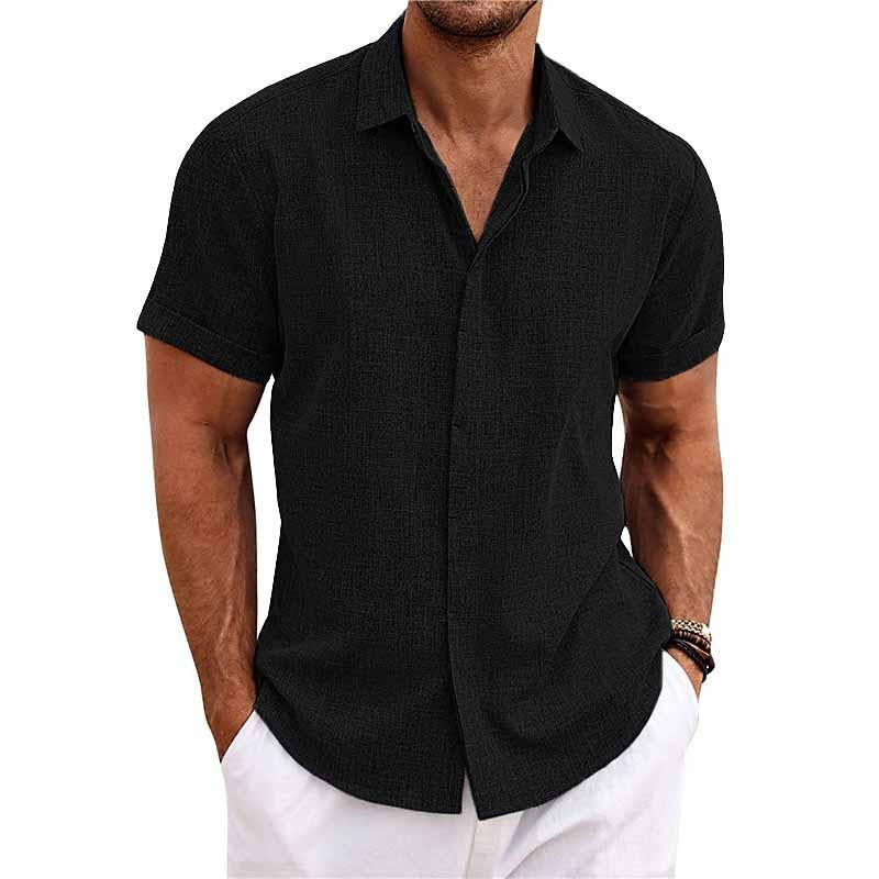Herrenhemd – Lässiges Hemd mit Kragen und Knöpfen, kurze Ärmel-Schwarz-S-Chaps Herrenmode