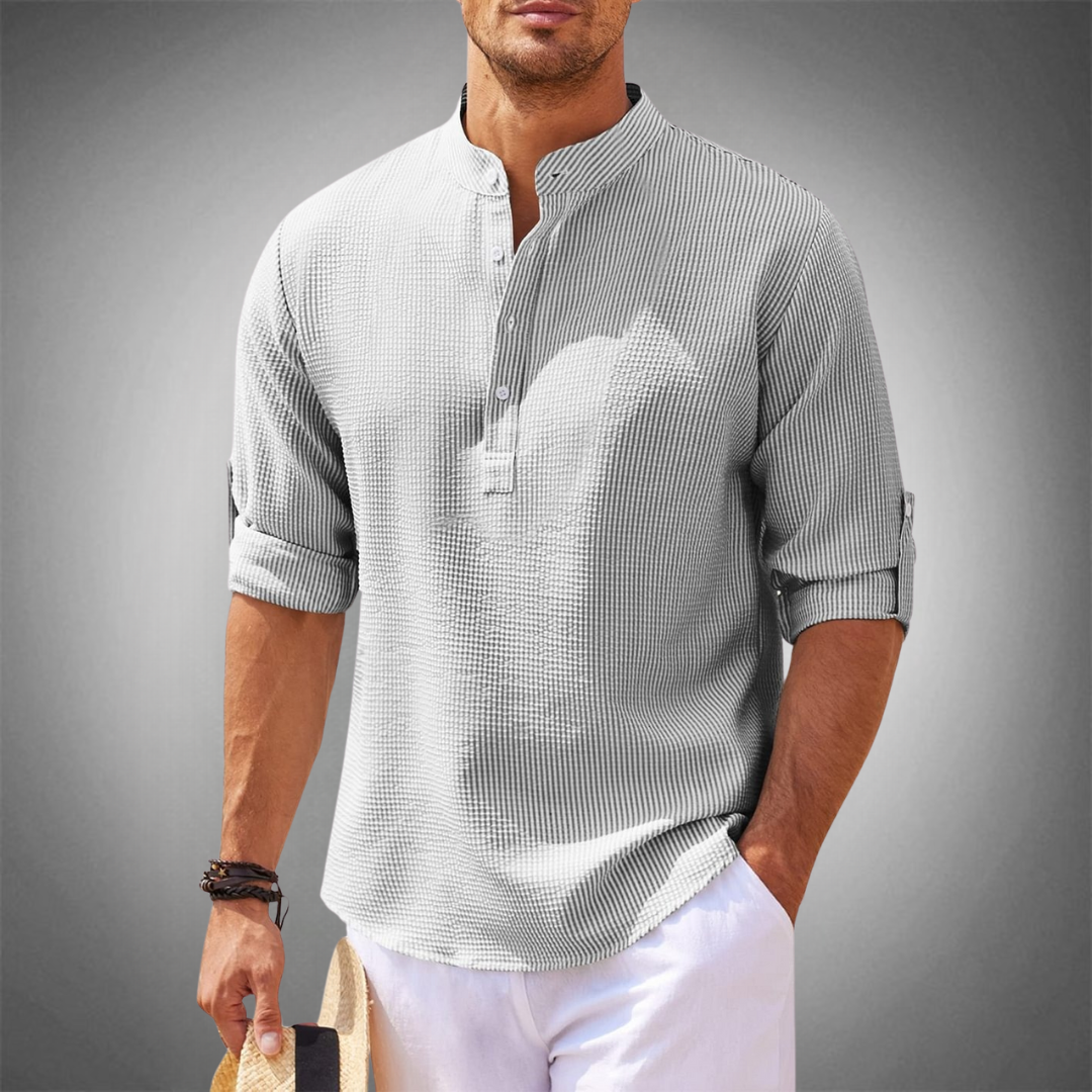 Herrenhemd - Loose Fit - Leichtgewicht - Langarm - Hemd mit halber Knopfleiste-Hellgrau-XS-Chaps Herrenmode