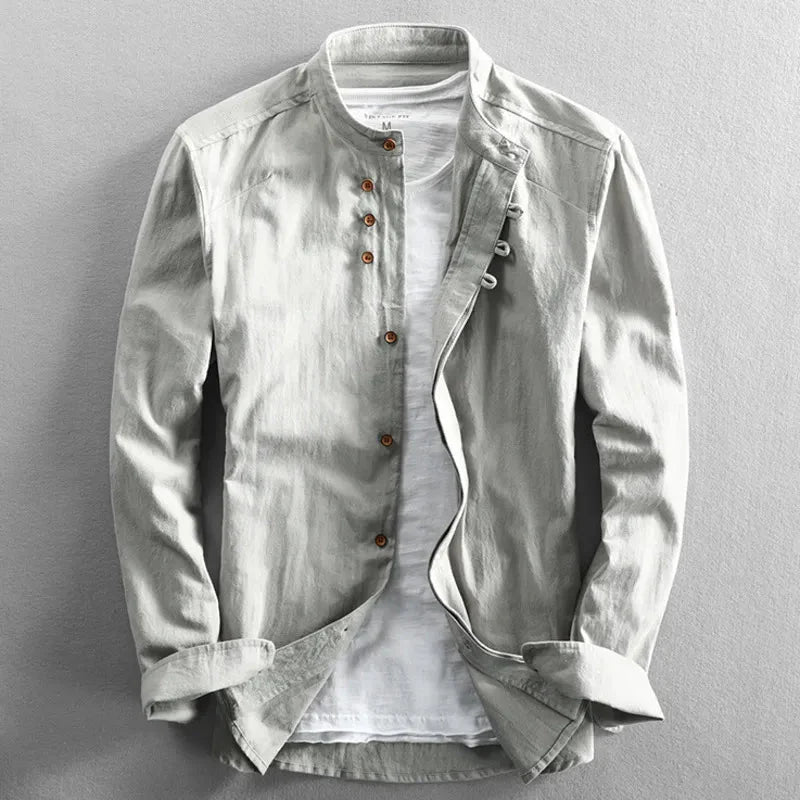 Herrenhemd – bequem – langärmlig – japanisches Hemd – Hemd mit Knöpfen-Grau-S-Chaps Herrenmode