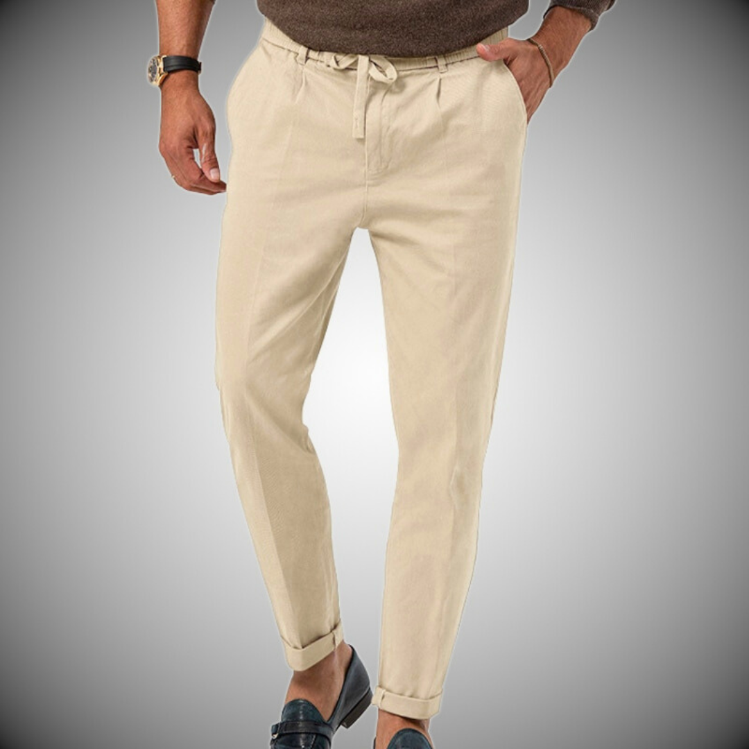 Herrenhosen – Bequeme, elastische Taille, leichte Leinenhose-Aprikose-S-Chaps Herrenmode