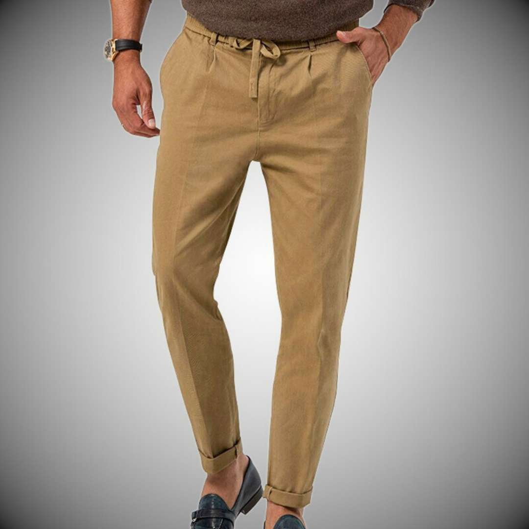 Herrenhosen – Bequeme, elastische Taille, leichte Leinenhose-Khaki-S-Chaps Herrenmode