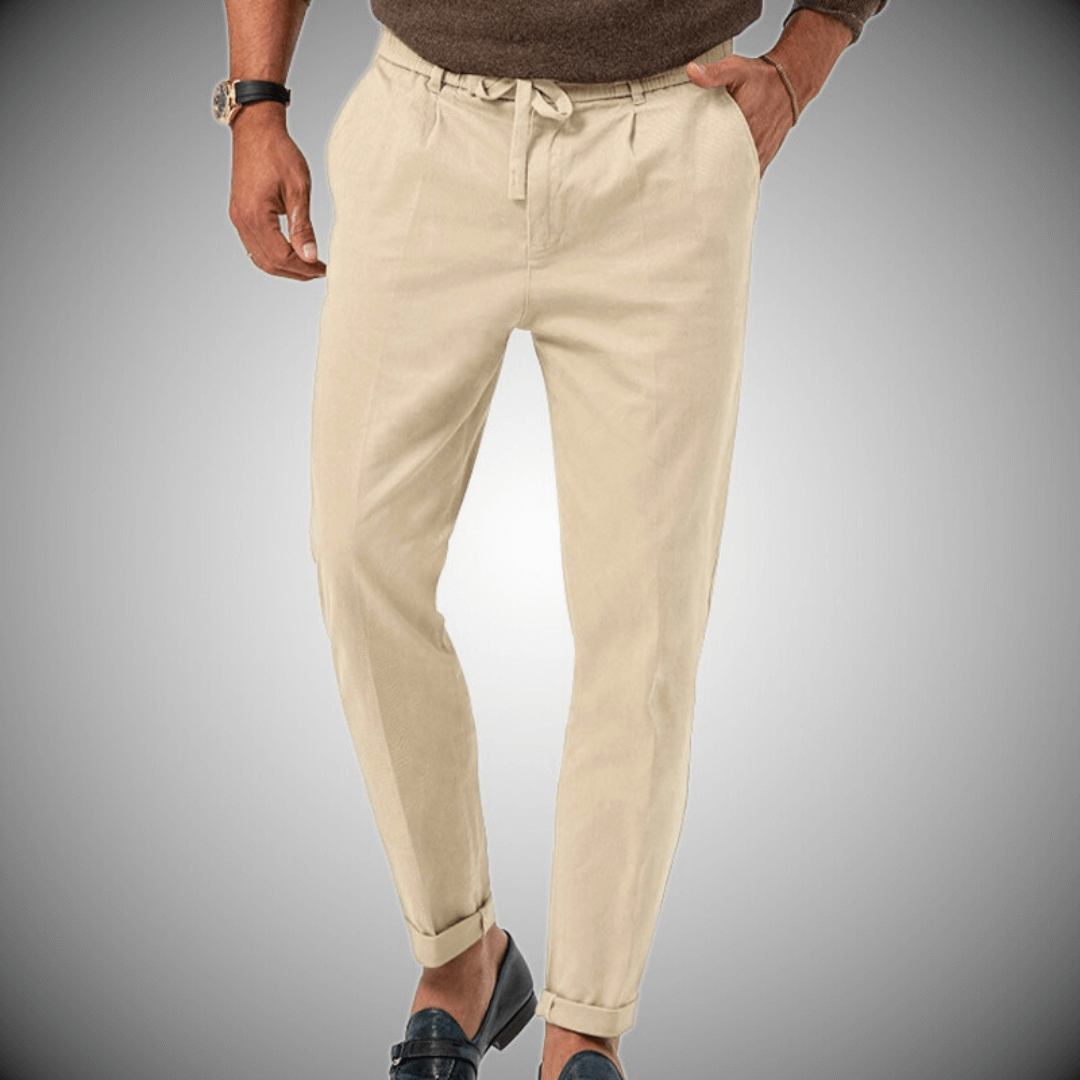 Herrenhosen | Business Casual | Elastischer Bund | Leinenhosen | Slack-Hosen-Beige-S-Chaps Herrenmode