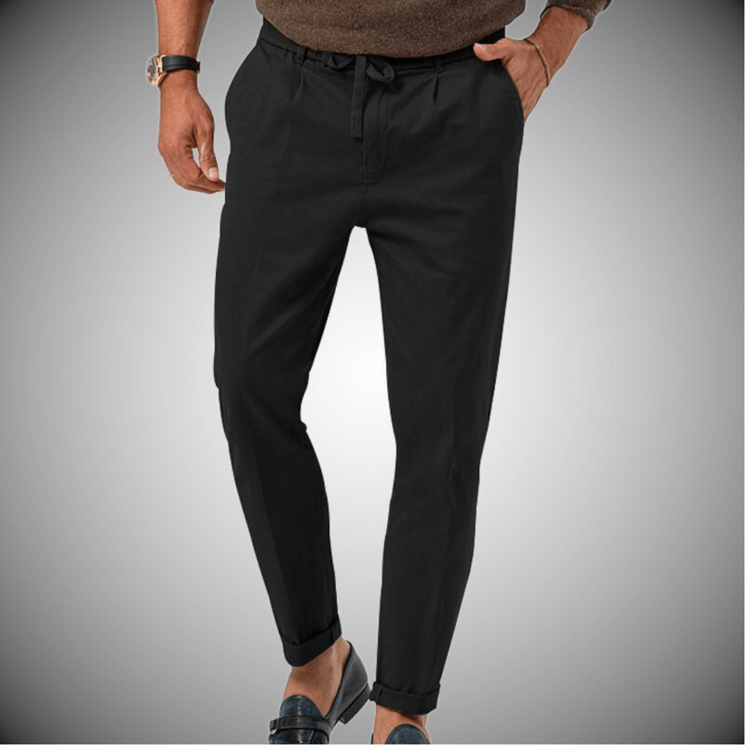 Herrenhosen | Business Casual | Elastischer Bund | Leinenhosen | Slack-Hosen-Schwarz-S-Chaps Herrenmode