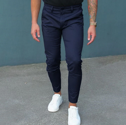 Herrenhosen - Stretch Skinny Slim Fit Chinohose-Blau-XS-Chaps Herrenmode