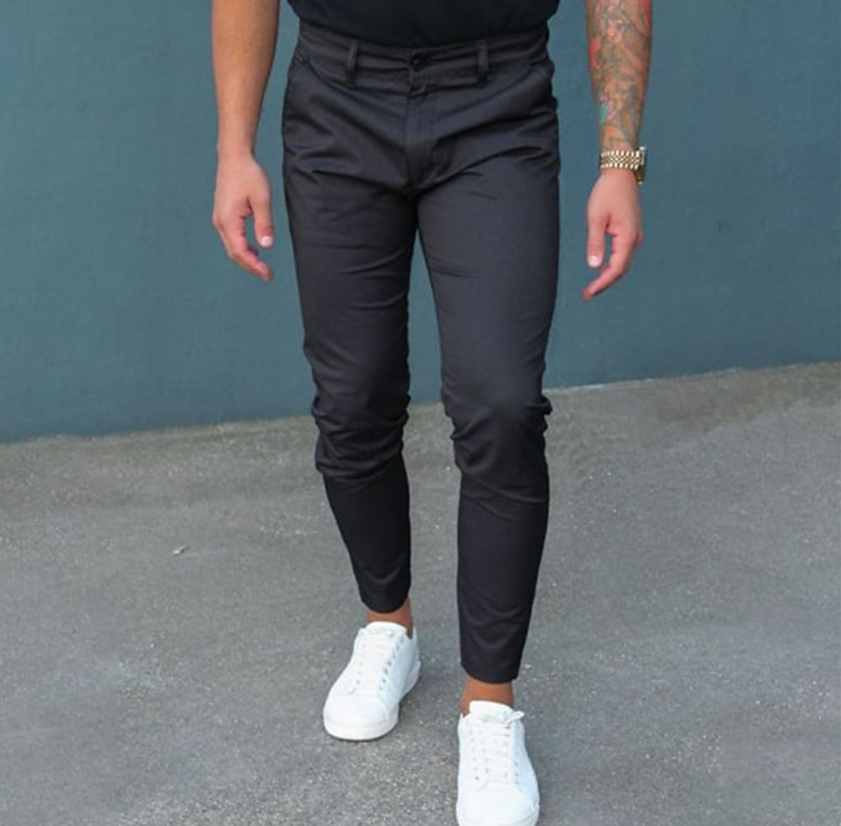 Herrenhosen Slim Fit Stretch Chinohose Schwarz - BerlinGlamour