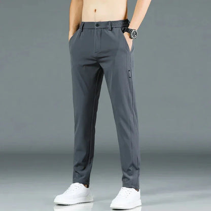 Herrenhosen – elastischer Bund – schmale Passform – Freizeithosen – Stretchhosen-Dunkelgrau-28-Chaps Herrenmode