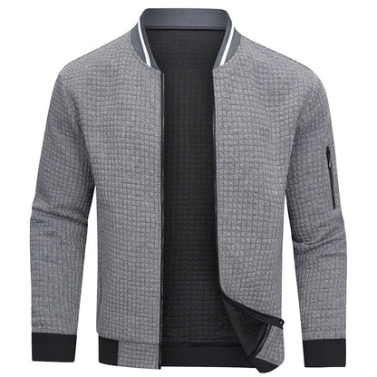 Herren Sweatshirt Langarm Reißverschluss Waffelmuster - BerlinGlamour