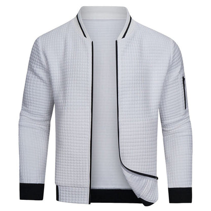 Herrenjacke – Langarm – Waffelmuster – Reißverschlusshemd – Reißverschluss-Sweatshirt-Weiß-S-Chaps Herrenmode