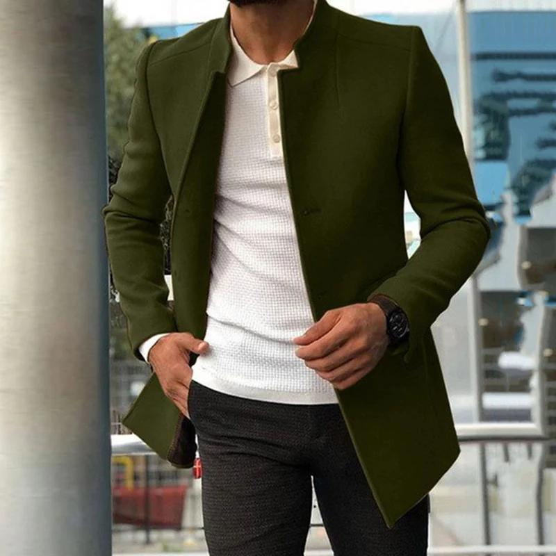 Herrenjacke – Mit Knopfleiste – Stilvoll – Herbstjacke – Einreihiger Mantel-Grün-S-Chaps Herrenmode