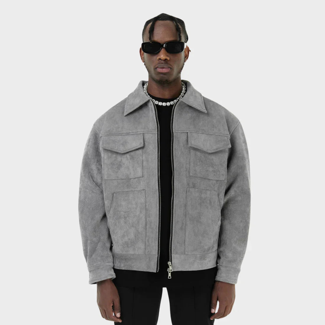 Herrenjacke – Taschen – Reißverschluss – Cargo-Jacke – Herbstjacke-Grau-M-Chaps Herrenmode