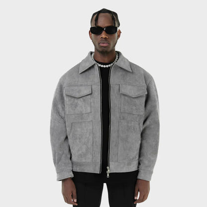 Herrenjacke – Taschen – Reißverschluss – Cargo-Jacke – Herbstjacke-Grau-M-Chaps Herrenmode