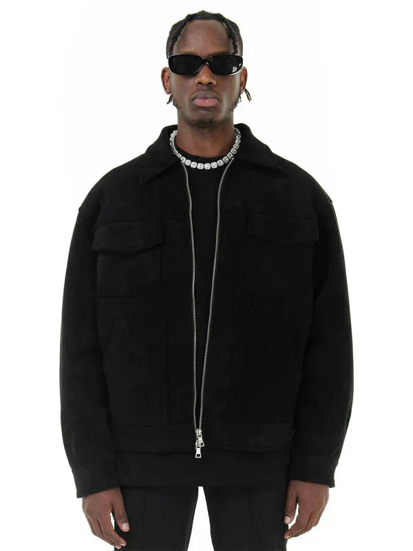 Herrenjacke – Taschen – Reißverschluss – Cargo-Jacke – Herbstjacke-Schwarz-M-Chaps Herrenmode
