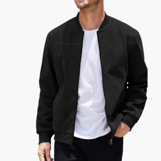 Herrenjacke mit Reißverschluss, geripptem Saum und langen Ärmeln 0
