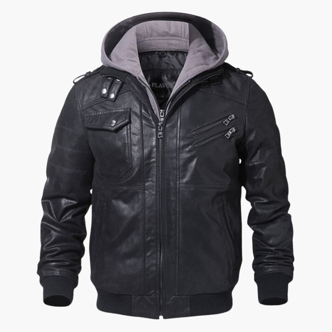 Herrenjacke mit Reißverschluss vorne und angesetzter Kapuze 1