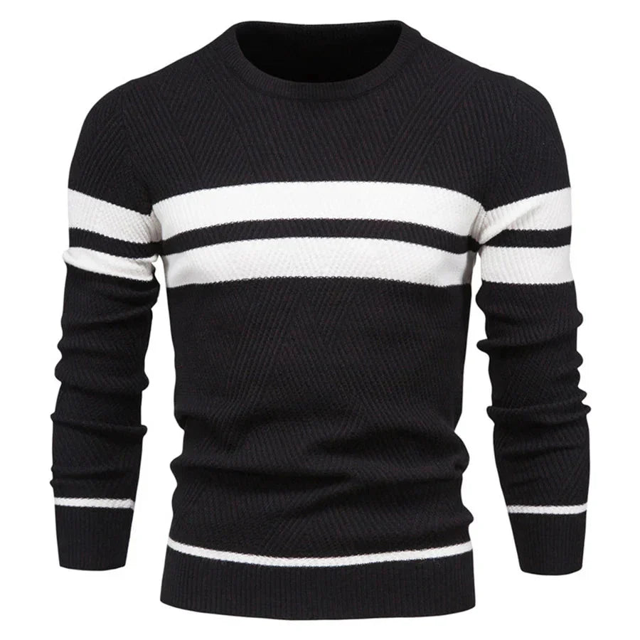 Herrenpullover – Strickpullover mit Rundhalsausschnitt-Schwarz-S-Chaps Herrenmode