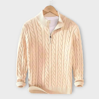 Herrenpullover mit strukturiertem Halfzip 1