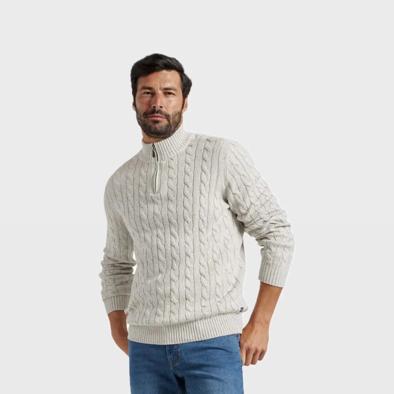 Herrenpullover mit strukturiertem Halfzip 5