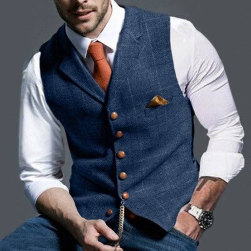 Herrenweste Ärmellos Tweed kariert elegante Weste - BerlinGlamour