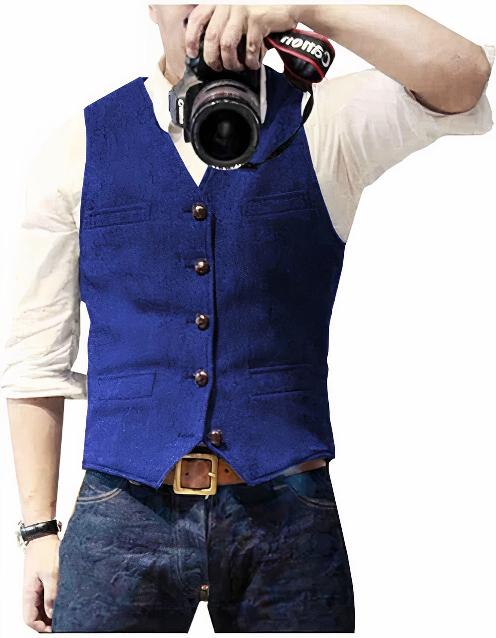 Herrenweste | Einreihig | Taschen | Tweedweste | Anzugweste-Blau-XS-Chaps Herrenmode