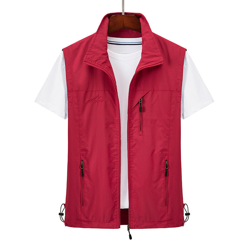 Herrenweste | Zip-Up | Leichtgewicht | Outdoor-Weste | Ärmellose Weste-Rot-XS-Chaps Herrenmode