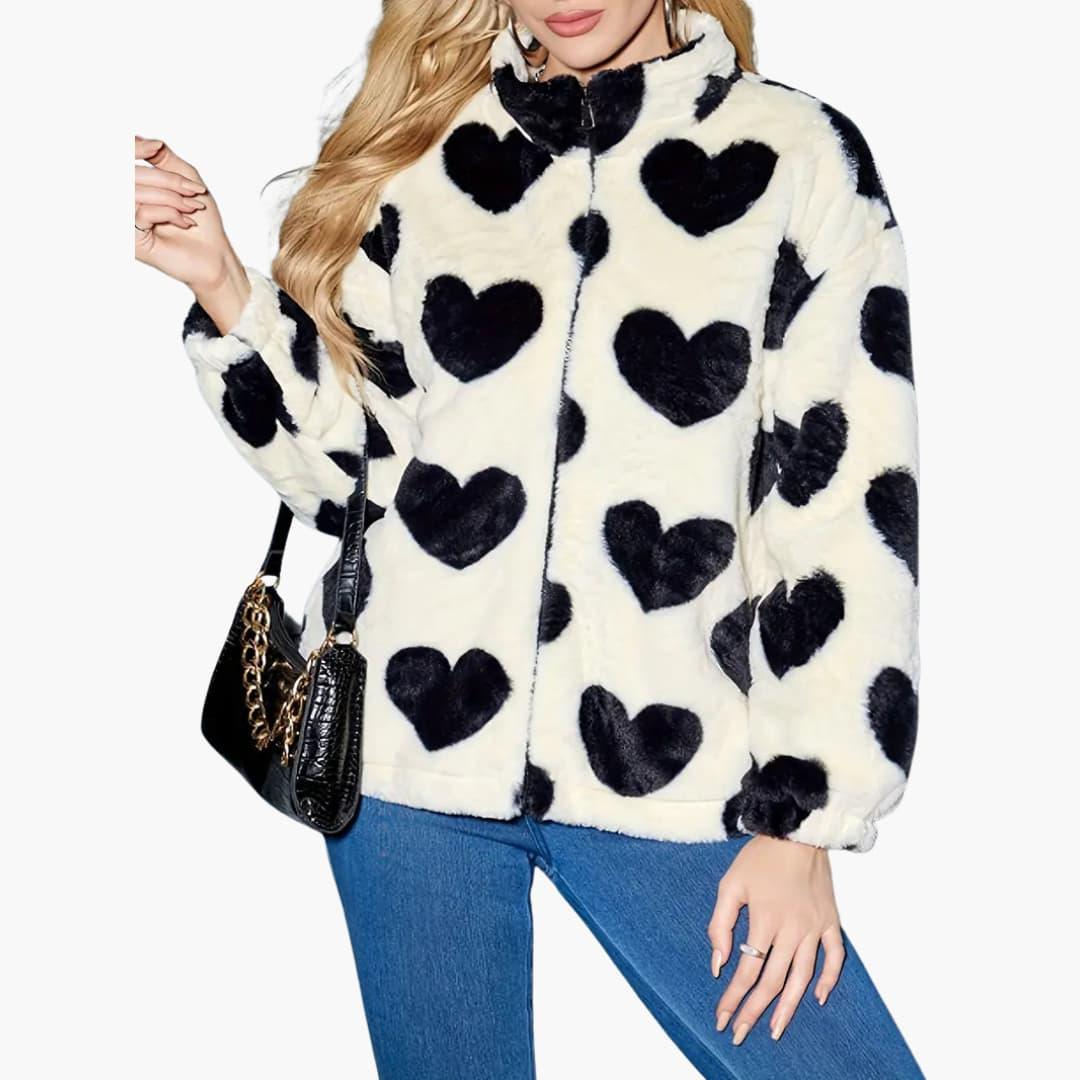 Herzgemusterte Kunstpelzjacket für Damen 0