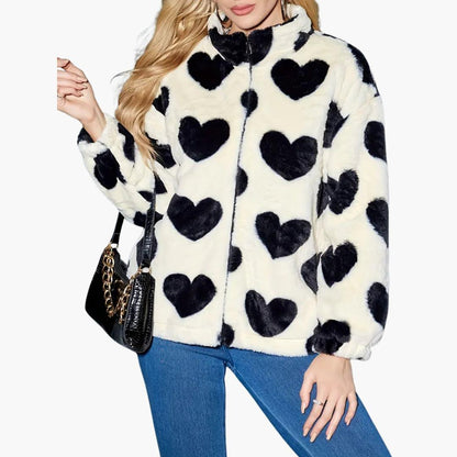 Herzgemusterte Kunstpelzjacket für Damen 0