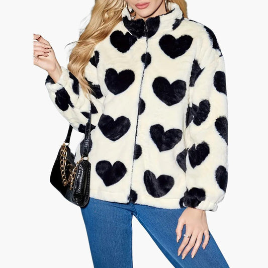 Herzgemusterte Kunstpelzjacket für Damen 0