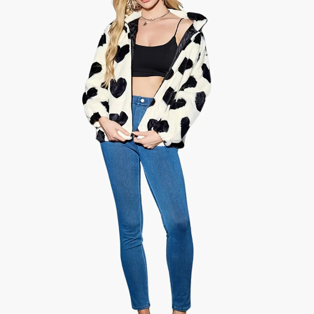 Herzgemusterte Kunstpelzjacket für Damen 1