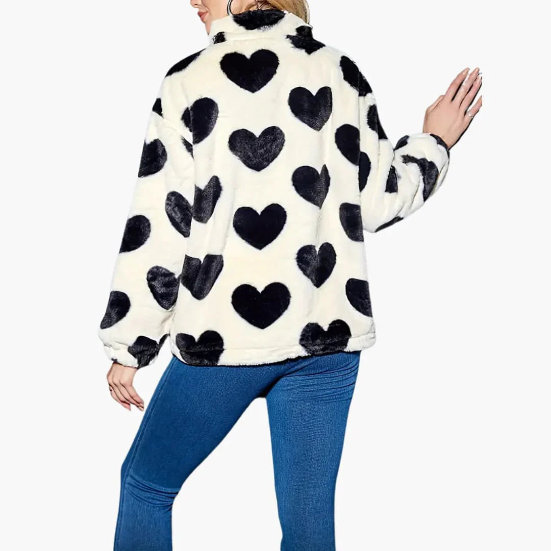Herzgemusterte Kunstpelzjacket für Damen 2