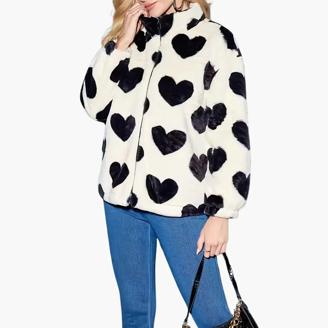 Herzgemusterte Kunstpelzjacket für Damen 3