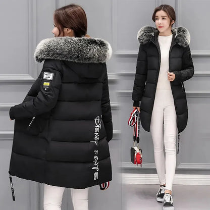 Damen Steppjacke Pelzkragen Warm mit Kapuze