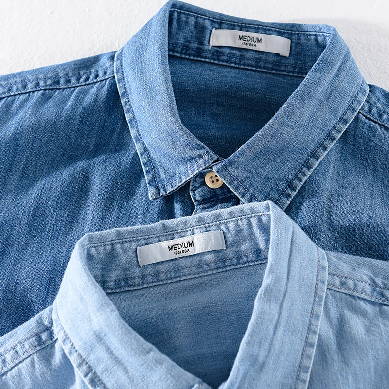 Baumwoll-Herrenhemd Denim Blau Modern
