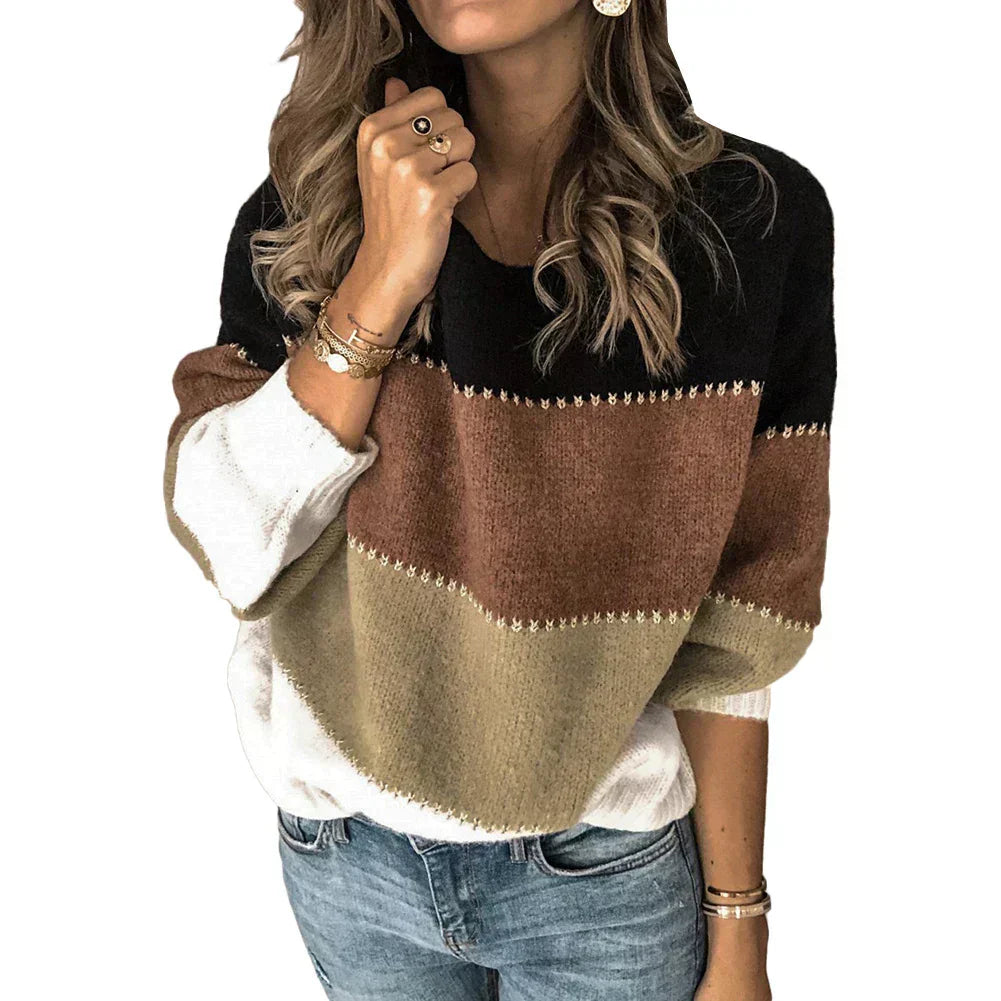 Damen Pullover Frühling Colorblock Modern