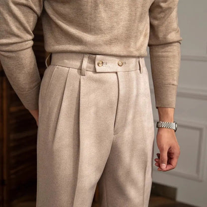 Herren Hose Hohe Taille Falten Gerader Schnitt