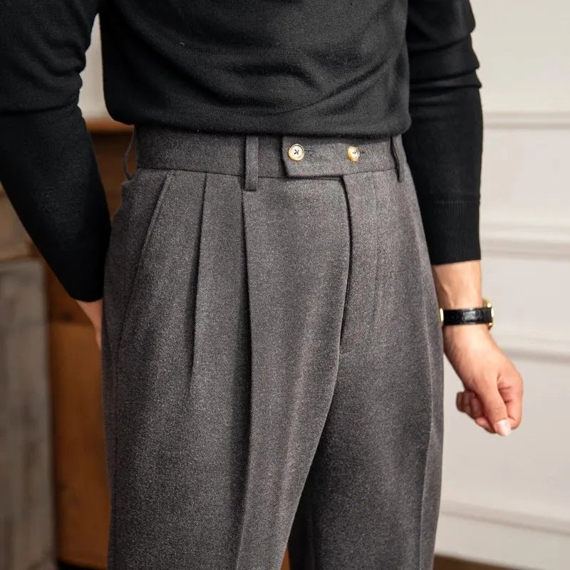 Herren Hose Hohe Taille Falten Gerader Schnitt - BerlinGlamour