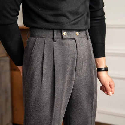Herren Hose Hohe Taille Falten Gerader Schnitt - BerlinGlamour