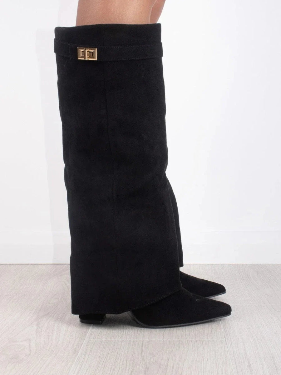 Hohe Stiefel Wildleder mit Absatz Spitzes Ende Weite Passform - BerlinGlamour