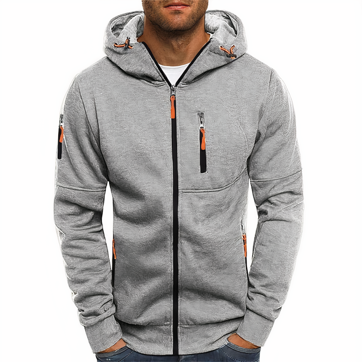 Hoodie | Langarm | Taschen | Zip Hoodie | Herren Hoodie-Hellgrau-S-Chaps Herrenmode