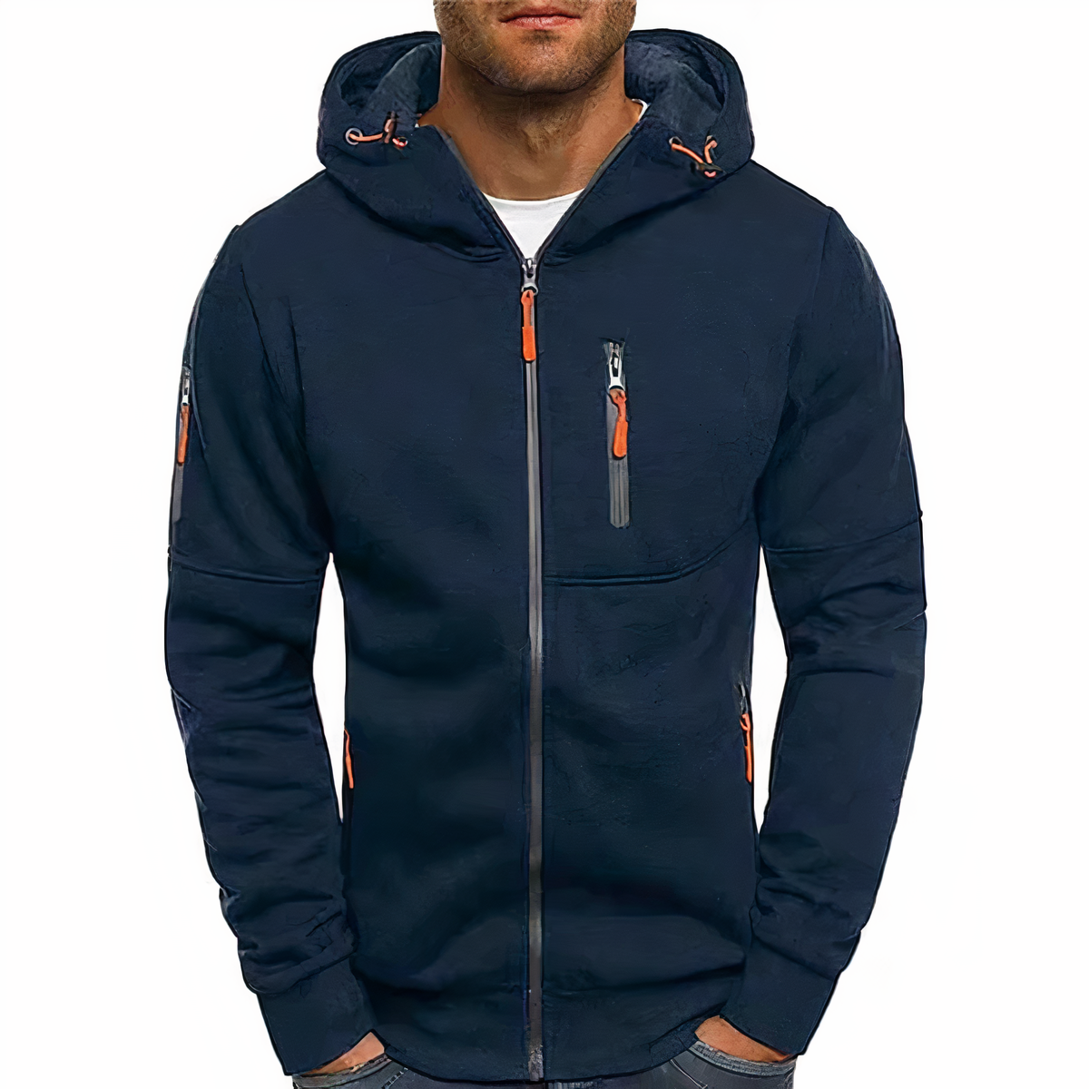 Hoodie | Langarm | Taschen | Zip Hoodie | Herren Hoodie-Marine-S-Chaps Herrenmode