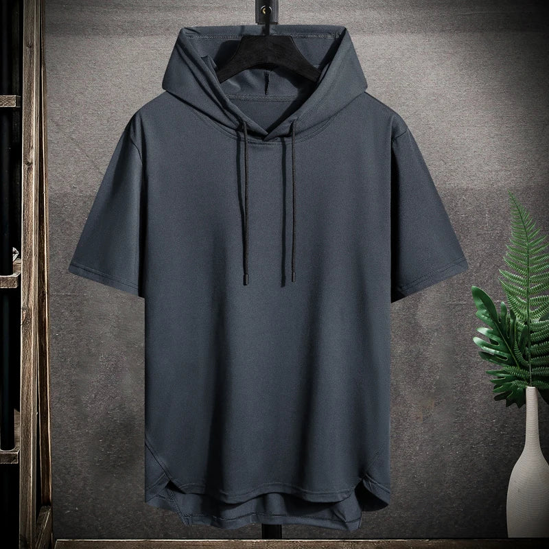 Hoodie - Übergröße - Kurzarm - Herren T-Shirt - Pullover Hoodie-Dunkelgrau-M-Chaps Herrenmode