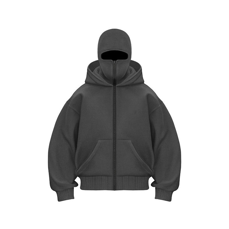 Hoodie mit Maske – Warmer Herren-Hoodie mit Reißverschluss und Gesichtsmaske-Grau-S-Chaps Herrenmode