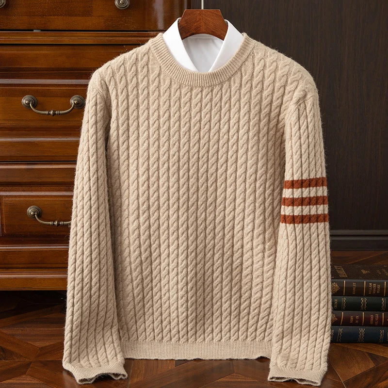 Herren Pullover Zopfstrick Wollmischung Warm - BerlinGlamour
