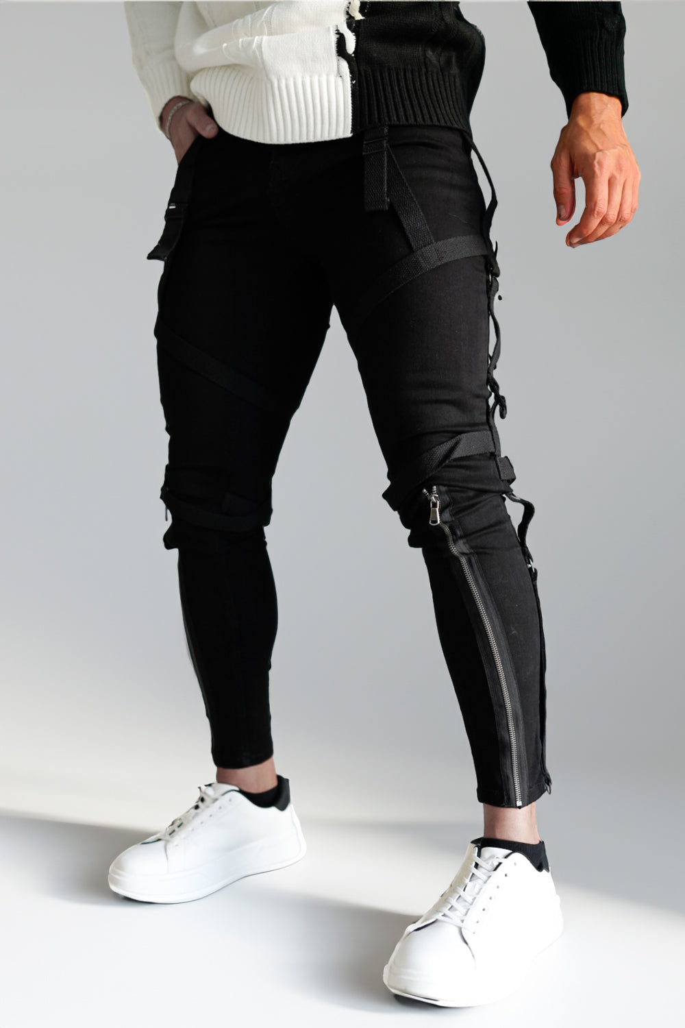 Schmale Herren Jeans Schwarz Mit Reißverschluss - BerlinGlamour