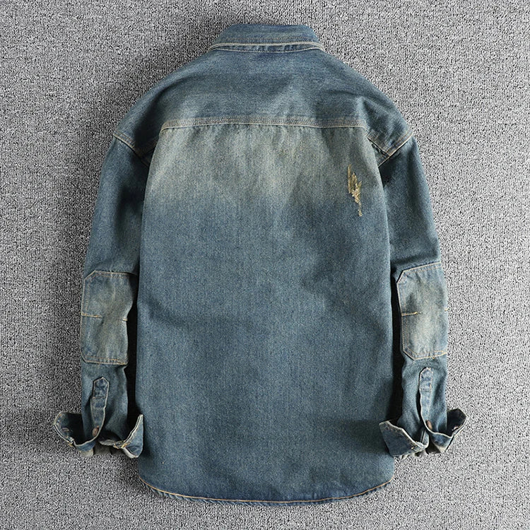 Herren Hemd Used Look Jeans Blau